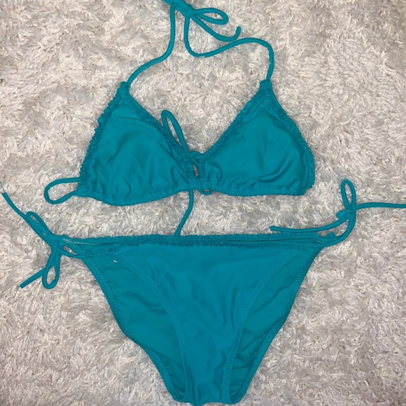 Split Teal Ruffle Bikini - Picture 1 of 3